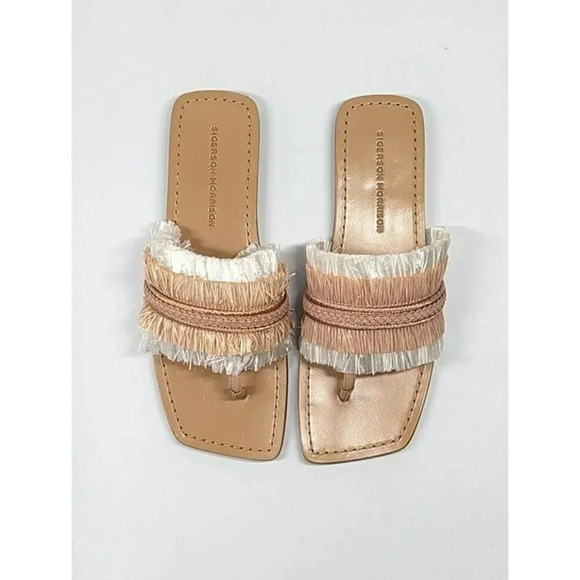 Sigerson Morrison Women's Avis Nude Raffia Thong Sandals Size 7 (MSRP $250) - Picture 2 of 9